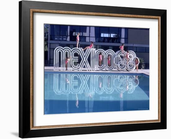 School Children Playing on Olympic Logo "Mexico 68" Beside Pool-John Dominis-Framed Photographic Print