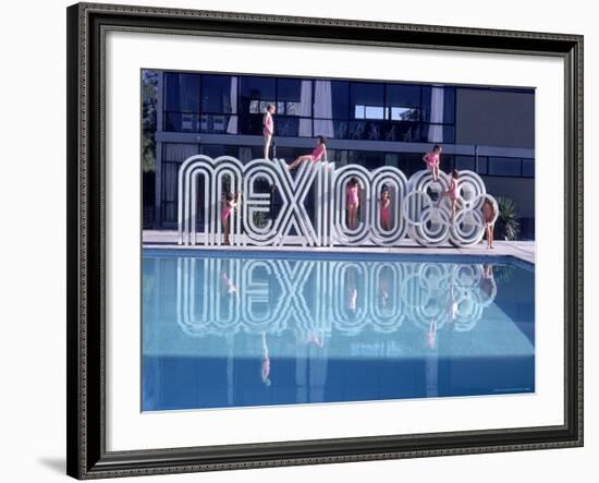 School Children Playing on Olympic Logo "Mexico 68" Beside Pool-John Dominis-Framed Photographic Print