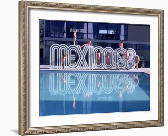 School Children Playing on Olympic Logo "Mexico 68" Beside Pool-John Dominis-Framed Photographic Print