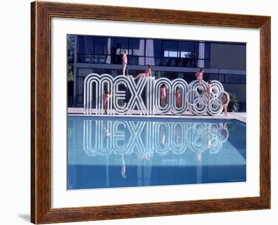 School Children Playing on Olympic Logo "Mexico 68" Beside Pool-John Dominis-Framed Photographic Print