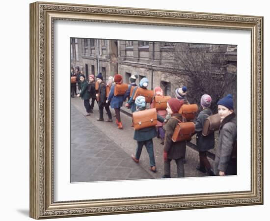 School Children Walking to School with Book Bags on their Backs, East Germany-Ralph Crane-Framed Photographic Print
