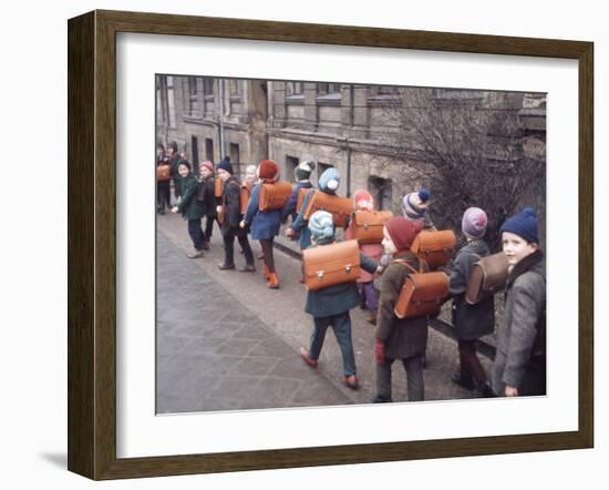 School Children Walking to School with Book Bags on their Backs, East Germany-Ralph Crane-Framed Photographic Print