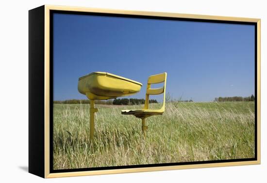 School Desk in Field, Michigan-Paul Souders-Framed Premier Image Canvas