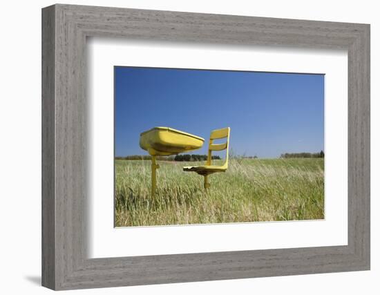 School Desk in Field, Michigan-Paul Souders-Framed Photographic Print