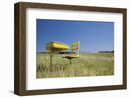 School Desk in Field, Michigan-Paul Souders-Framed Photographic Print