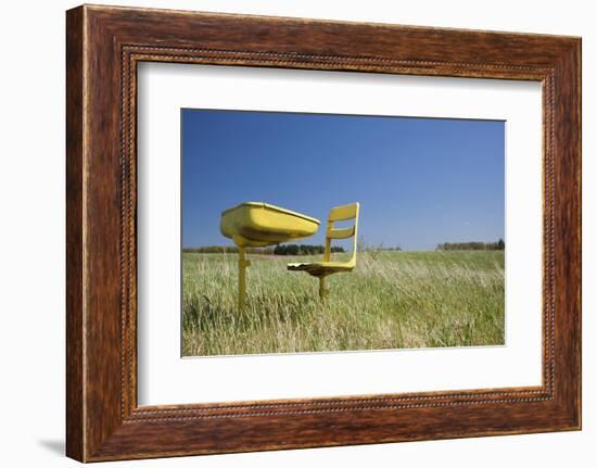 School Desk in Field, Michigan-Paul Souders-Framed Photographic Print