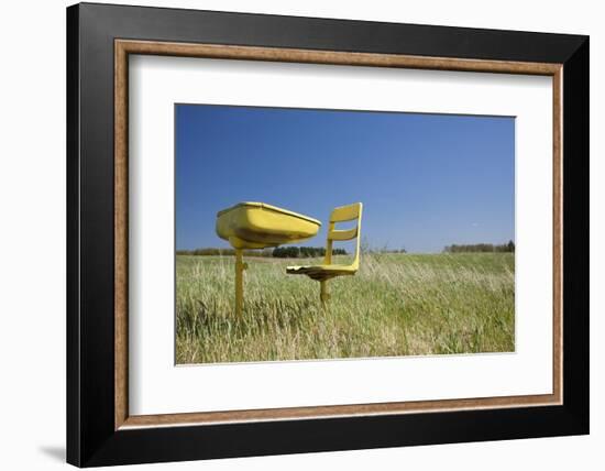 School Desk in Field, Michigan-Paul Souders-Framed Photographic Print