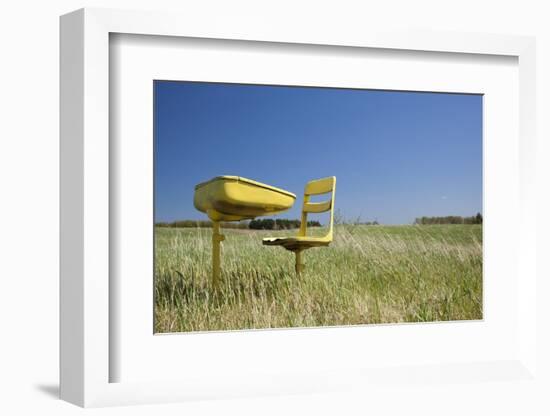 School Desk in Field, Michigan-Paul Souders-Framed Photographic Print