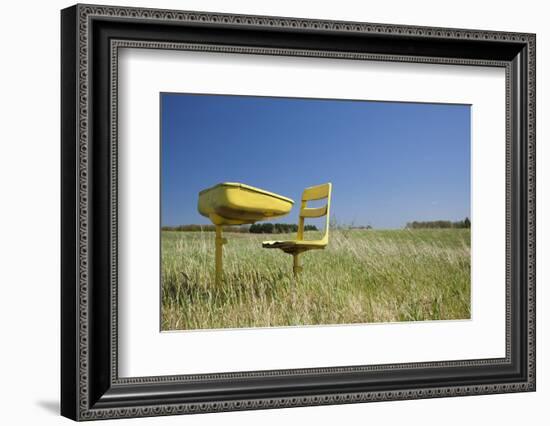 School Desk in Field, Michigan-Paul Souders-Framed Photographic Print