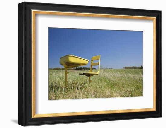 School Desk in Field, Michigan-Paul Souders-Framed Photographic Print