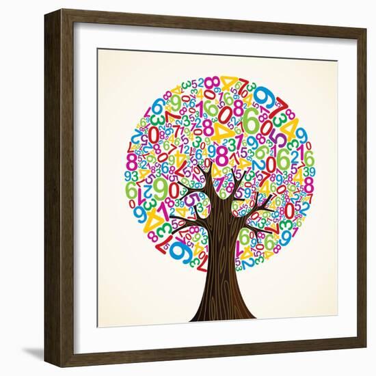 School Education Concept Tree Made with Numbers-Cienpies Design-Framed Art Print