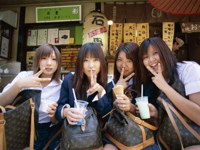 School Girls with Louis Vuitton Bags, Tokyo, Honshu, Japan
