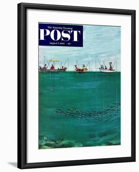 "School of Fish Among Lines" Saturday Evening Post Cover, August 7, 1954-Thornton Utz-Framed Giclee Print