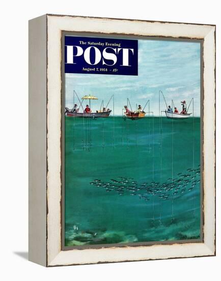"School of Fish Among Lines" Saturday Evening Post Cover, August 7, 1954-Thornton Utz-Framed Premier Image Canvas