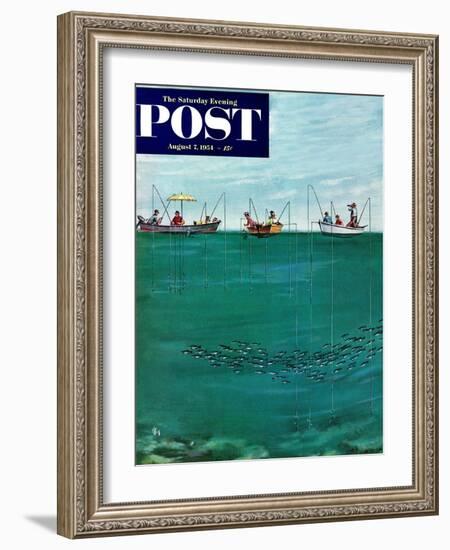 "School of Fish Among Lines" Saturday Evening Post Cover, August 7, 1954-Thornton Utz-Framed Giclee Print