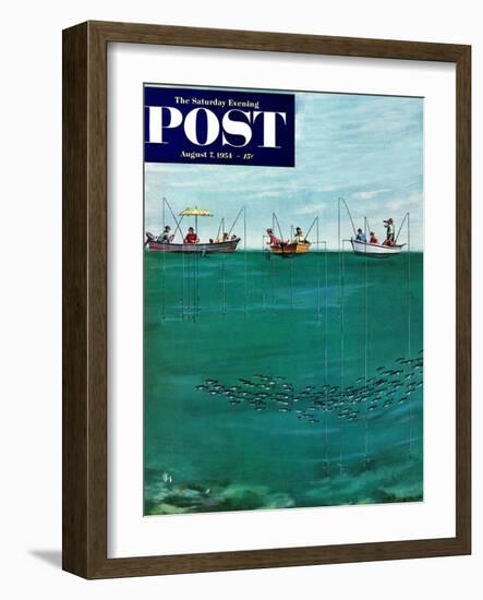 "School of Fish Among Lines" Saturday Evening Post Cover, August 7, 1954-Thornton Utz-Framed Giclee Print