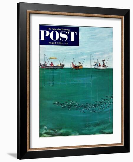 "School of Fish Among Lines" Saturday Evening Post Cover, August 7, 1954-Thornton Utz-Framed Giclee Print