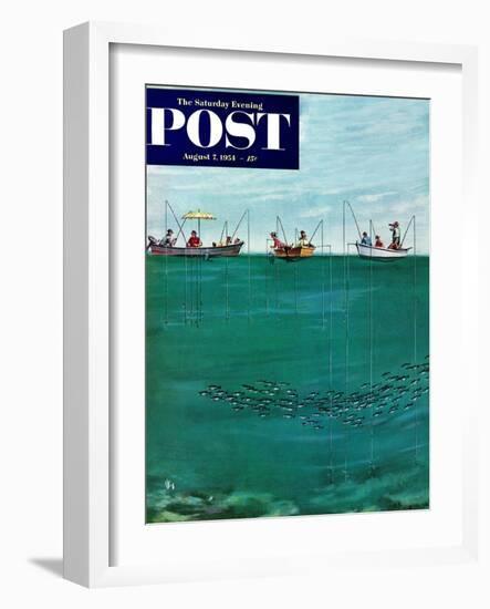 "School of Fish Among Lines" Saturday Evening Post Cover, August 7, 1954-Thornton Utz-Framed Giclee Print