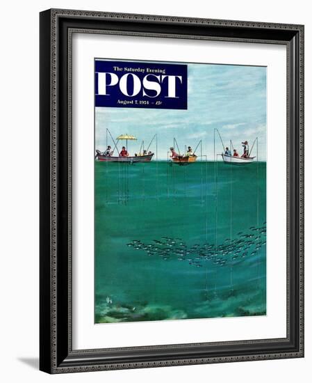 "School of Fish Among Lines" Saturday Evening Post Cover, August 7, 1954-Thornton Utz-Framed Giclee Print