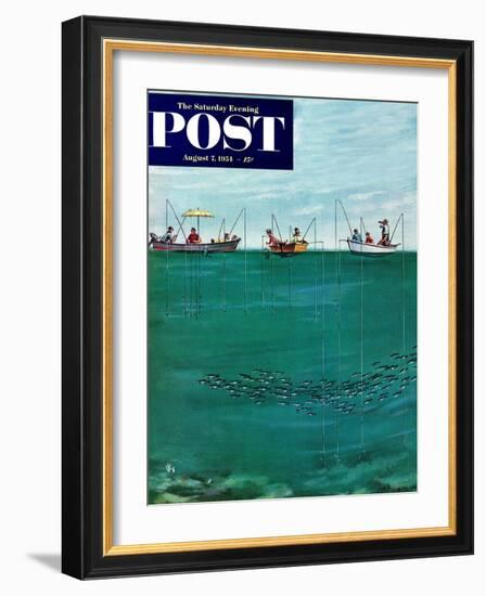 "School of Fish Among Lines" Saturday Evening Post Cover, August 7, 1954-Thornton Utz-Framed Giclee Print