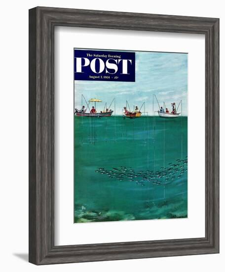 "School of Fish Among Lines" Saturday Evening Post Cover, August 7, 1954-Thornton Utz-Framed Giclee Print