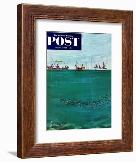 "School of Fish Among Lines" Saturday Evening Post Cover, August 7, 1954-Thornton Utz-Framed Giclee Print