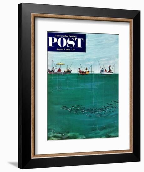 "School of Fish Among Lines" Saturday Evening Post Cover, August 7, 1954-Thornton Utz-Framed Giclee Print