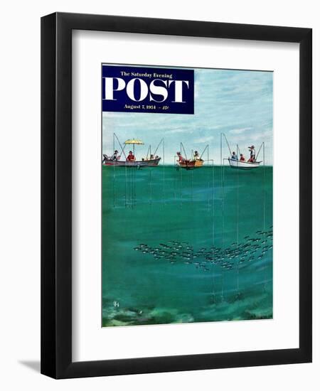 "School of Fish Among Lines" Saturday Evening Post Cover, August 7, 1954-Thornton Utz-Framed Giclee Print