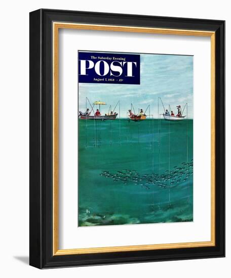 "School of Fish Among Lines" Saturday Evening Post Cover, August 7, 1954-Thornton Utz-Framed Giclee Print