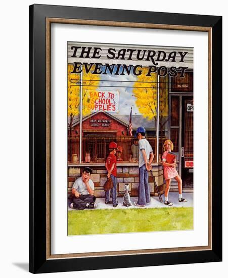 "School Supplies," Saturday Evening Post Cover, September 1, 1973-R. Howe-Framed Giclee Print