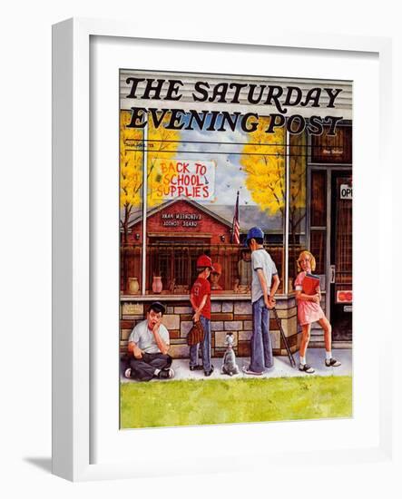 "School Supplies," Saturday Evening Post Cover, September 1, 1973-R. Howe-Framed Giclee Print