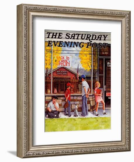 "School Supplies," Saturday Evening Post Cover, September 1, 1973-R. Howe-Framed Giclee Print