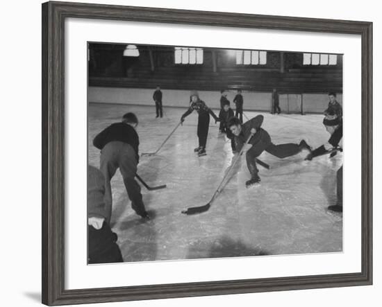 Schoolboys Playing Ice Hockey-Ralph Morse-Framed Premium Photographic Print