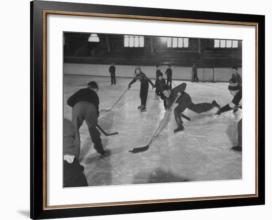 Schoolboys Playing Ice Hockey-Ralph Morse-Framed Premium Photographic Print