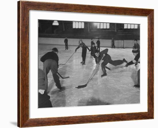 Schoolboys Playing Ice Hockey-Ralph Morse-Framed Premium Photographic Print