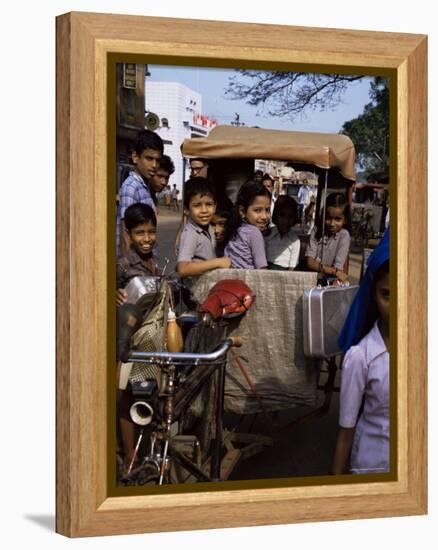 Schoolchildren in Cycle Rickshaw, Aleppey, Kerala State, India-Jenny Pate-Framed Premier Image Canvas