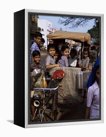 Schoolchildren in Cycle Rickshaw, Aleppey, Kerala State, India-Jenny Pate-Framed Premier Image Canvas