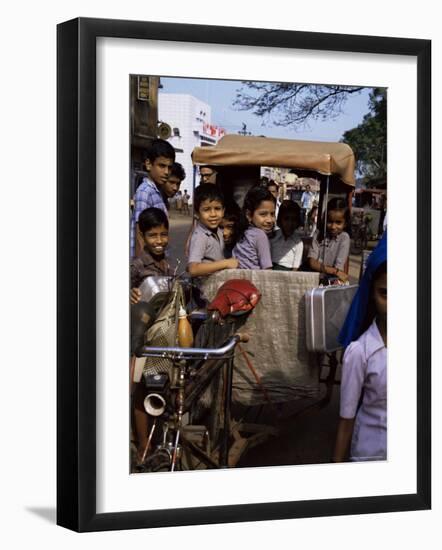 Schoolchildren in Cycle Rickshaw, Aleppey, Kerala State, India-Jenny Pate-Framed Photographic Print