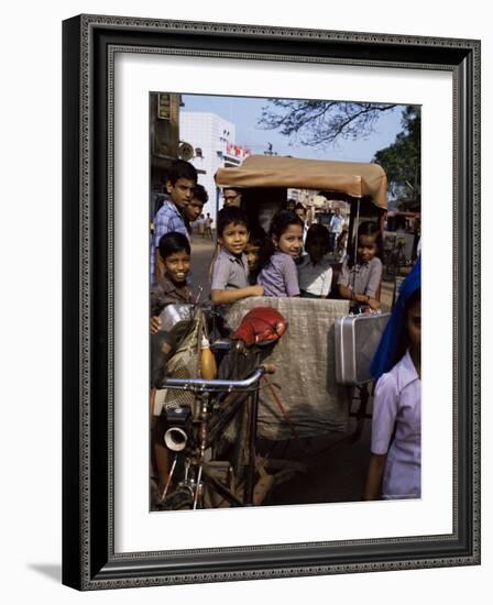 Schoolchildren in Cycle Rickshaw, Aleppey, Kerala State, India-Jenny Pate-Framed Photographic Print