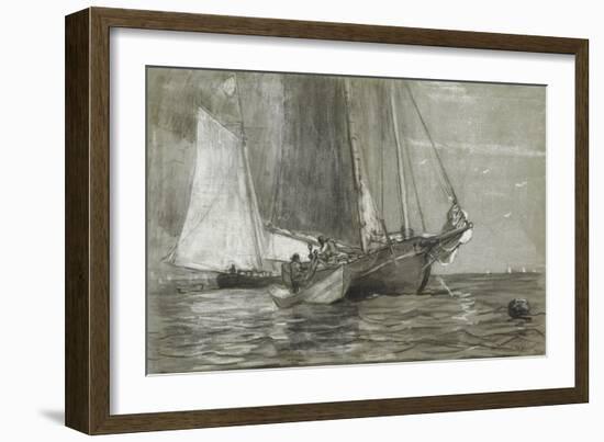 Schooner at Anchor, 1884 (Black & White Chalks on Grey-Green Laid Paper)-Winslow Homer-Framed Giclee Print