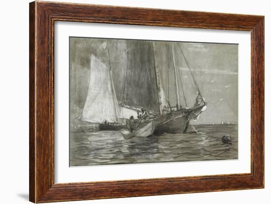 Schooner at Anchor, 1884 (Black & White Chalks on Grey-Green Laid Paper)-Winslow Homer-Framed Giclee Print