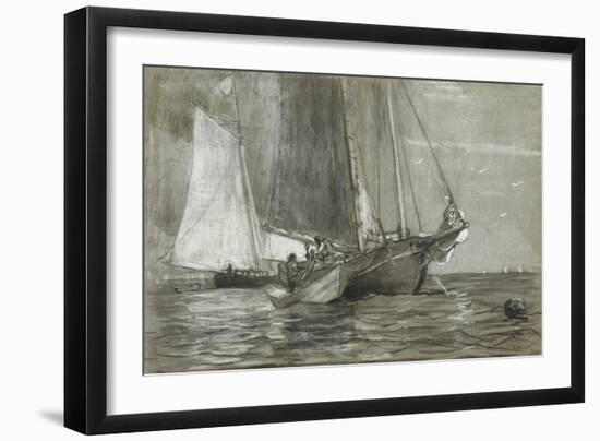 Schooner at Anchor, 1884 (Black & White Chalks on Grey-Green Laid Paper)-Winslow Homer-Framed Giclee Print