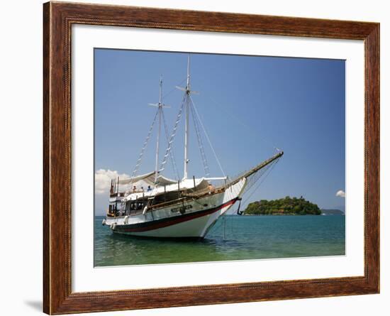 Schooner Cruising Between Different Beaches and Islands around Parati, Rio de Janeiro State, Brazil-Yadid Levy-Framed Photographic Print