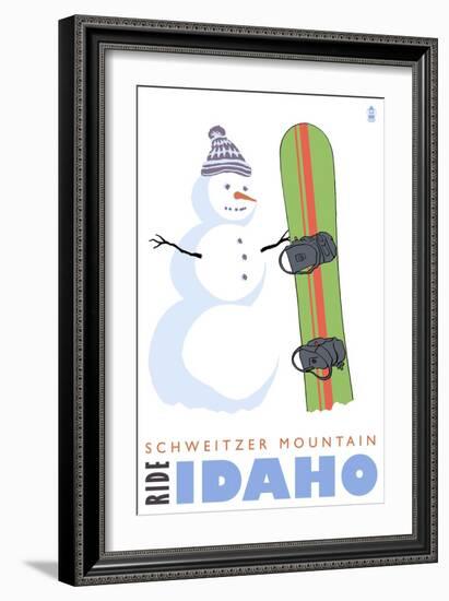 Schweitzer Mountain, Idaho, Snowman with Snowboard-Lantern Press-Framed Art Print