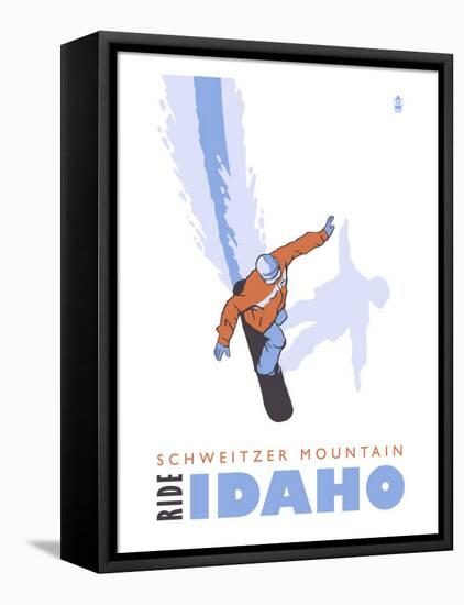 Schweitzer Mountain, Idaho, Stylized Snowboarder-Lantern Press-Framed Stretched Canvas