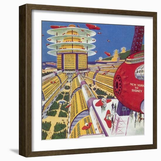 Sci Fi - Futuristic City, 1934-Frank R. Paul-Framed Giclee Print