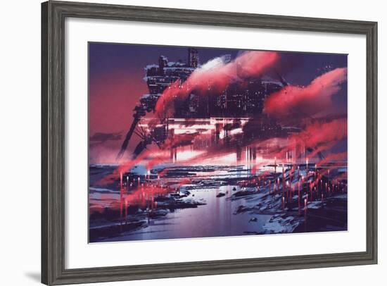 Sci-Fi Scene of Industrial City,Illustration Painting-Tithi Luadthong-Framed Art Print