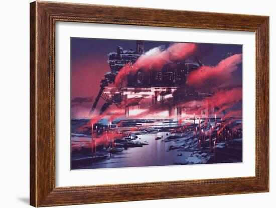 Sci-Fi Scene of Industrial City,Illustration Painting-Tithi Luadthong-Framed Art Print