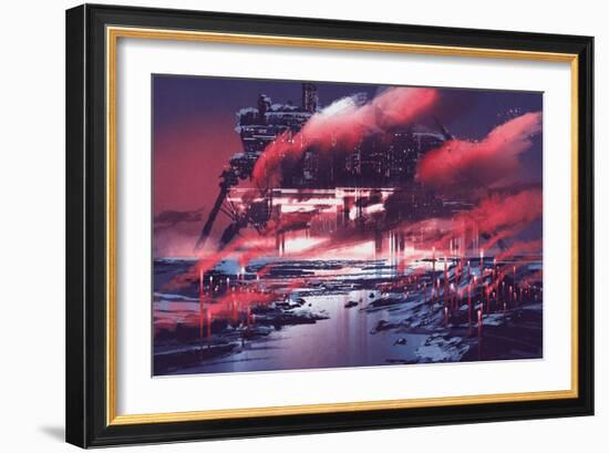 Sci-Fi Scene of Industrial City,Illustration Painting-Tithi Luadthong-Framed Art Print