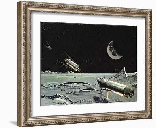 Sci Fi - Spaceships on Moon-null-Framed Giclee Print